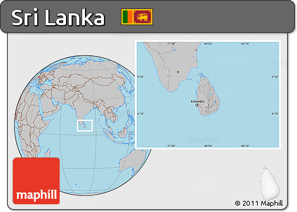 Gray Location Map of Sri Lanka, hill shading inside