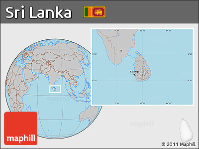 Gray Location Map of Sri Lanka, hill shading inside