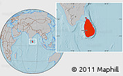 Gray Location Map of Sri Lanka, hill shading