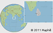 Gray Location Map of Sri Lanka, savanna style outside, hill shading inside