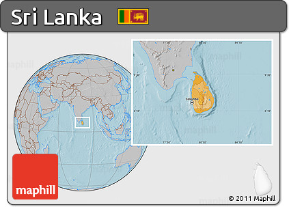 Political Location Map of Sri Lanka, gray outside, hill shading