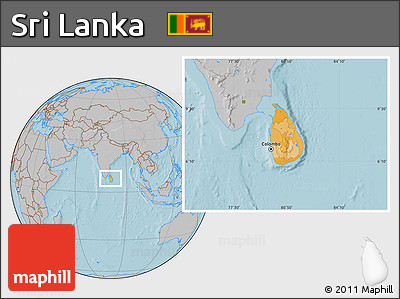 Political Location Map of Sri Lanka, gray outside, hill shading