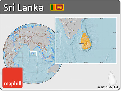 Political Location Map of Sri Lanka, gray outside, hill shading
