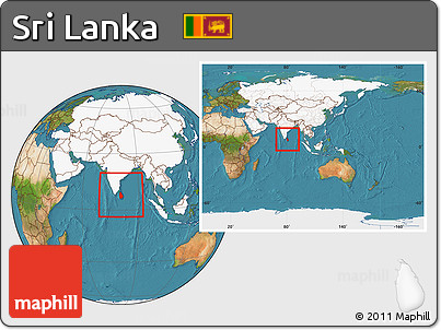 Satellite Location Map of Sri Lanka, highlighted continent, within the entire continent
