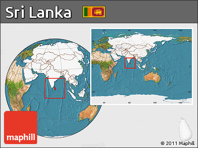 Satellite Location Map of Sri Lanka, highlighted continent, within the entire continent