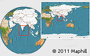 Satellite Location Map of Sri Lanka, highlighted continent, within the entire continent