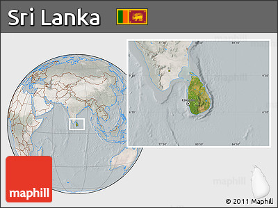 Satellite Location Map of Sri Lanka, lighten, semi-desaturated