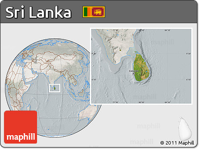 Satellite Location Map of Sri Lanka, lighten, semi-desaturated