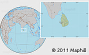 Savanna Style Location Map of Sri Lanka, gray outside, hill shading inside
