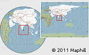 Savanna Style Location Map of Sri Lanka, highlighted continent, within the entire continent, hill shading
