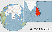 Savanna Style Location Map of Sri Lanka, highlighted continent, hill shading