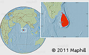 Savanna Style Location Map of Sri Lanka, hill shading