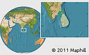 Savanna Style Location Map of Sri Lanka, satellite outside, hill shading