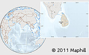 Shaded Relief Location Map of Sri Lanka, lighten, semi-desaturated