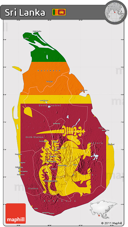 Flag Map of Sri Lanka, flag aligned to the middle