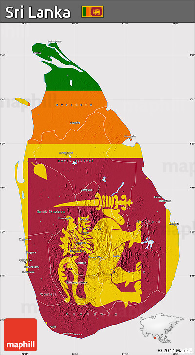 Flag Map of Sri Lanka, flag aligned to the middle