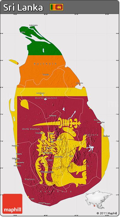 Flag Map of Sri Lanka, flag aligned to the middle