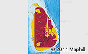 Flag Map of Sri Lanka, satellite outside, bathymetry sea, flag centered