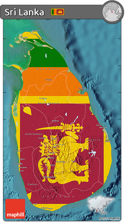Flag Map of Sri Lanka, satellite outside, flag rotated