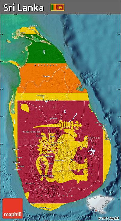 Flag Map of Sri Lanka, satellite outside, flag rotated