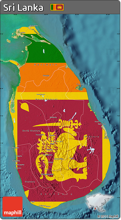 Flag Map of Sri Lanka, satellite outside, flag rotated