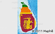Flag Map of Sri Lanka, single color outside, shaded relief sea, flag aligned to the middle