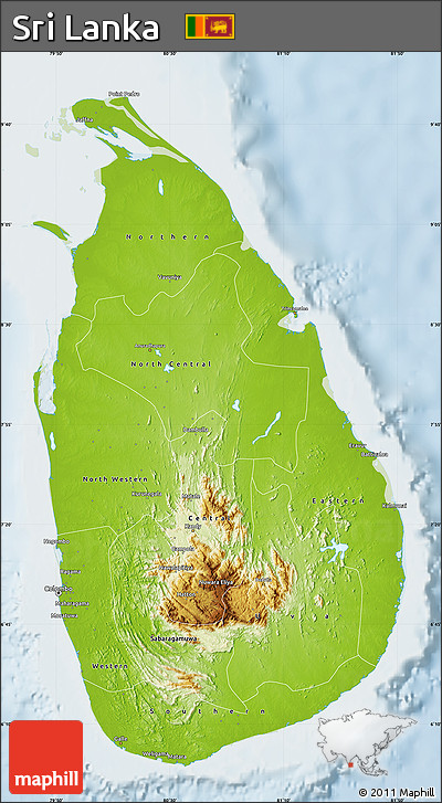 Physical Map of Sri Lanka, lighten