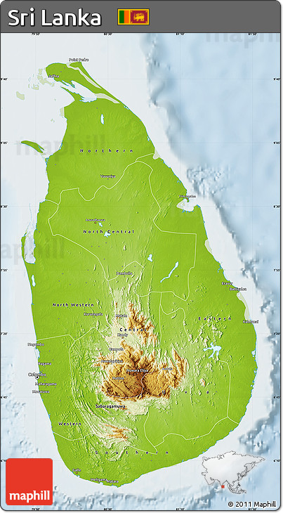Physical Map of Sri Lanka, lighten