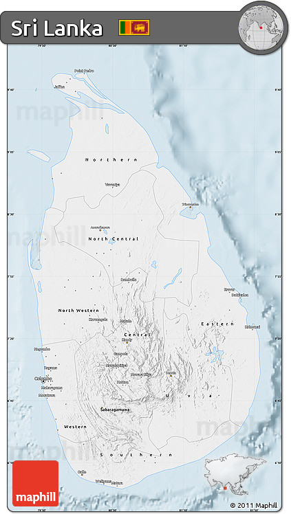 Silver Style Map of Sri Lanka, single color outside