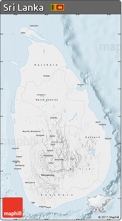 Silver Style Map of Sri Lanka, single color outside