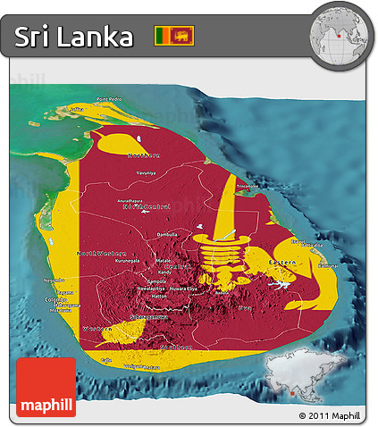 Flag Panoramic Map of Sri Lanka, satellite outside, flag centered