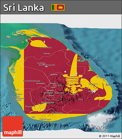 Flag Panoramic Map of Sri Lanka, satellite outside, flag centered