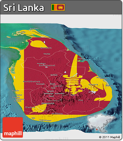 Flag Panoramic Map of Sri Lanka, satellite outside, flag centered