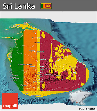 Flag Panoramic Map of Sri Lanka, satellite outside