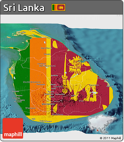 Flag Panoramic Map of Sri Lanka, satellite outside