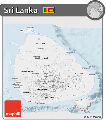 Gray Panoramic Map of Sri Lanka