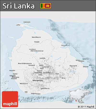 Gray Panoramic Map of Sri Lanka