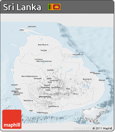 Gray Panoramic Map of Sri Lanka