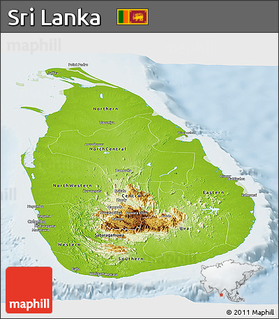 Physical Panoramic Map of Sri Lanka, lighten