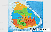 Political Panoramic Map of Sri Lanka, physical outside