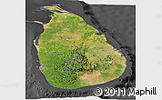 Satellite Panoramic Map of Sri Lanka, darken, desaturated