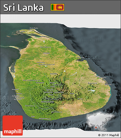 Satellite Panoramic Map of Sri Lanka, darken, semi-desaturated