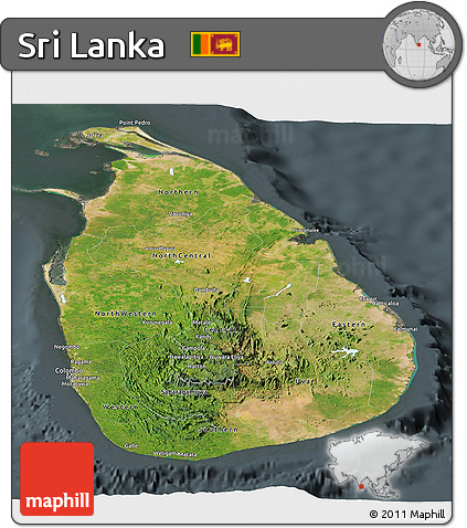 Satellite Panoramic Map of Sri Lanka, darken, semi-desaturated