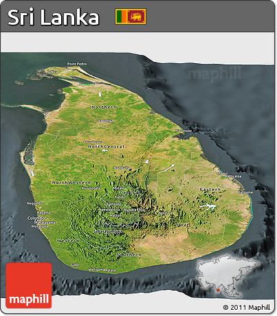 Satellite Panoramic Map of Sri Lanka, darken, semi-desaturated