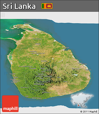 Satellite Panoramic Map of Sri Lanka, lighten, land only
