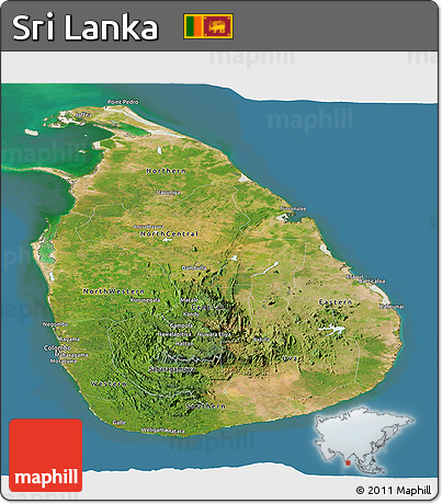 Satellite Panoramic Map of Sri Lanka, lighten, land only