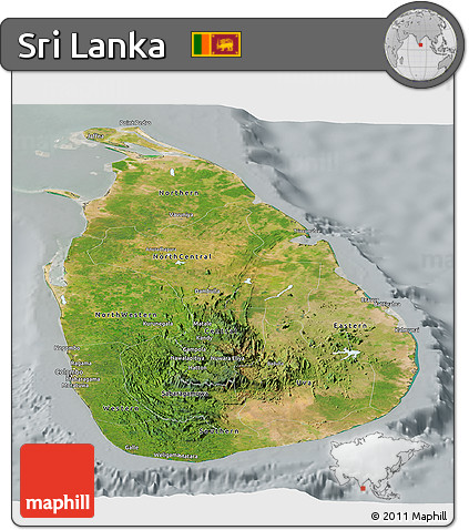 Satellite Panoramic Map of Sri Lanka, lighten, semi-desaturated