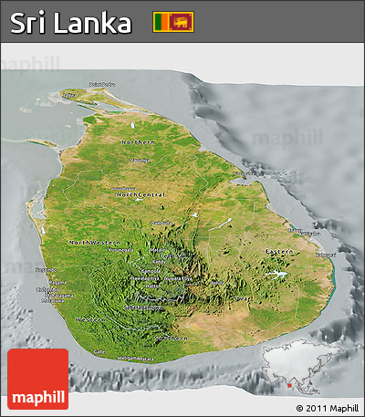Satellite Panoramic Map of Sri Lanka, lighten, semi-desaturated