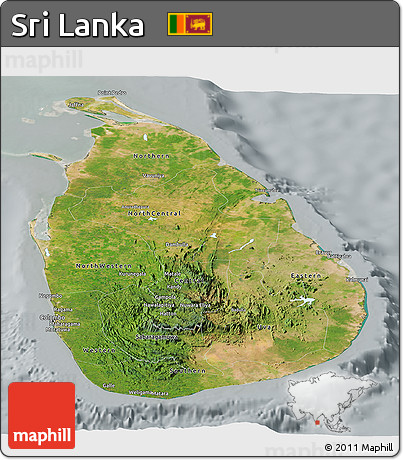 Satellite Panoramic Map of Sri Lanka, lighten, semi-desaturated