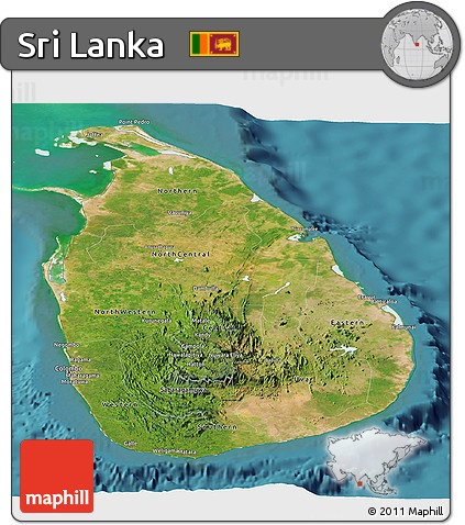 Satellite Panoramic Map of Sri Lanka, political shades outside, satellite sea